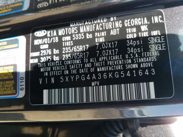 Photo 9 VIN: 5XYPG4A36KG541643 - KIA SORENTO L 