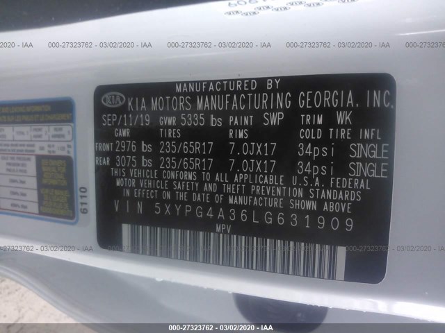 Photo 8 VIN: 5XYPG4A36LG631909 - KIA SORENTO 