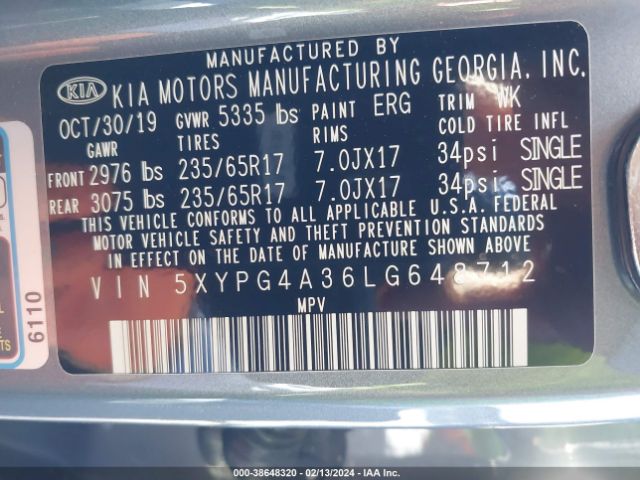 Photo 8 VIN: 5XYPG4A36LG648712 - KIA SORENTO 