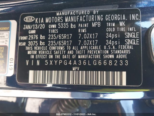 Photo 8 VIN: 5XYPG4A36LG668233 - KIA SORENTO 