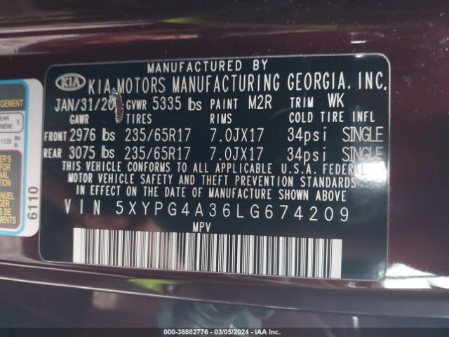 Photo 8 VIN: 5XYPG4A36LG674209 - KIA SORENTO 