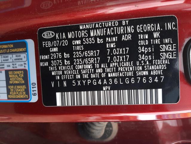 Photo 9 VIN: 5XYPG4A36LG676347 - KIA SORENTO L 