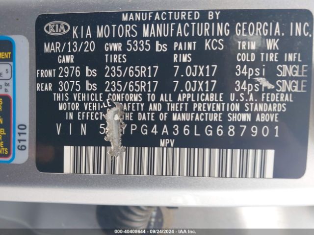 Photo 8 VIN: 5XYPG4A36LG687901 - KIA SORENTO 