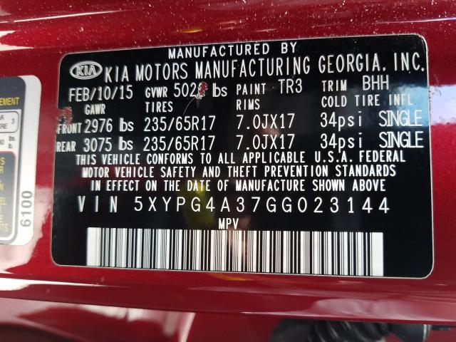 Photo 9 VIN: 5XYPG4A37GG023144 - KIA SORENTO LX 