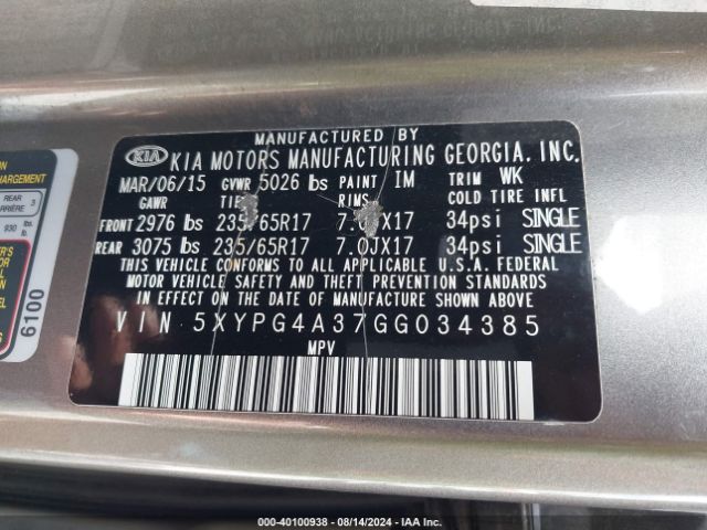 Photo 8 VIN: 5XYPG4A37GG034385 - KIA SORENTO 