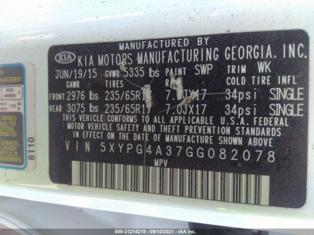 Photo 8 VIN: 5XYPG4A37GG082078 - KIA SORENTO 