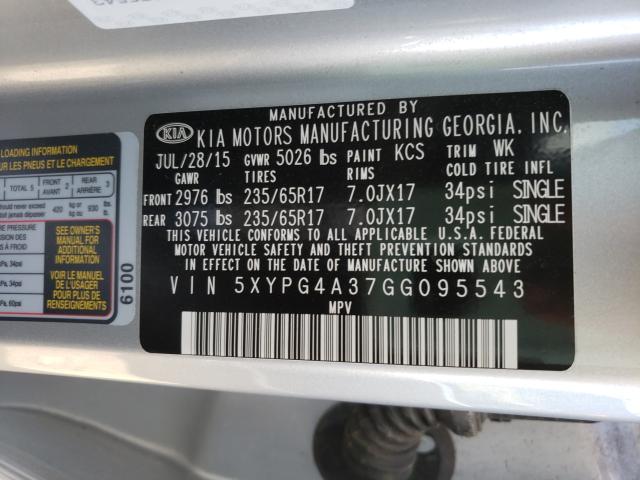 Photo 9 VIN: 5XYPG4A37GG095543 - KIA SORENTO LX 