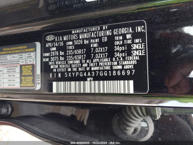 Photo 8 VIN: 5XYPG4A37GG186697 - KIA SORENTO 