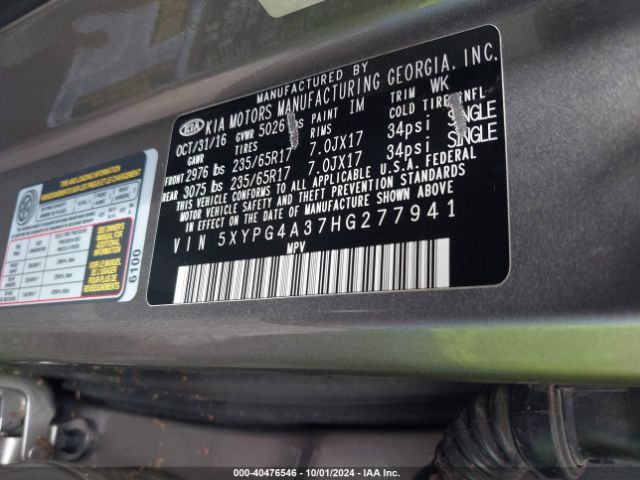 Photo 8 VIN: 5XYPG4A37HG277941 - KIA SORENTO 