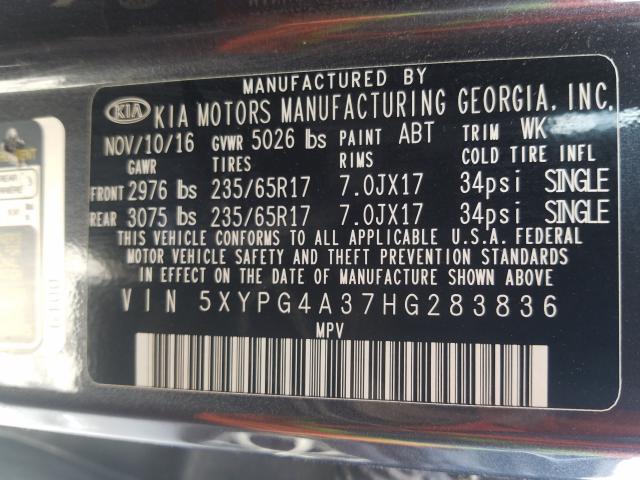 Photo 9 VIN: 5XYPG4A37HG283836 - KIA SORENTO LX 