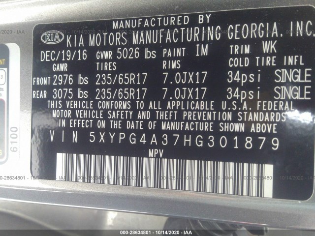 Photo 8 VIN: 5XYPG4A37HG301879 - KIA SORENTO 