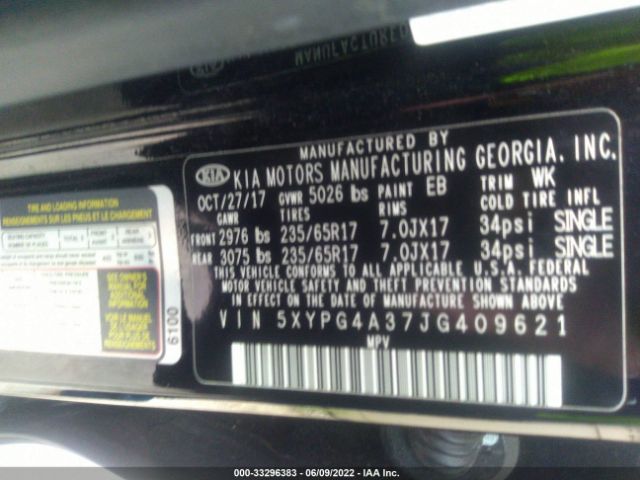 Photo 8 VIN: 5XYPG4A37JG409621 - KIA SORENTO 