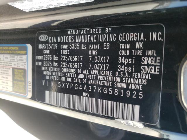 Photo 12 VIN: 5XYPG4A37KG581925 - KIA SORENTO L 