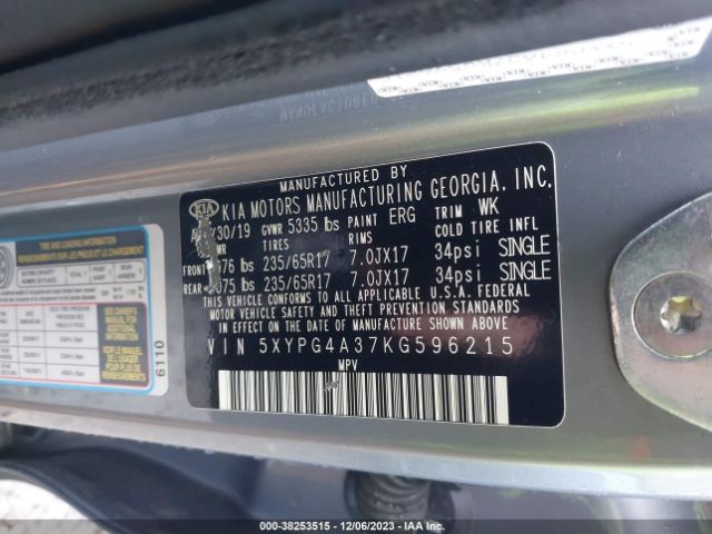 Photo 8 VIN: 5XYPG4A37KG596215 - KIA SORENTO 