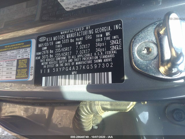 Photo 8 VIN: 5XYPG4A37KG597302 - KIA SORENTO 