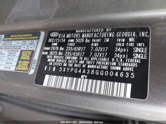 Photo 8 VIN: 5XYPG4A38GG004635 - KIA SORENTO 