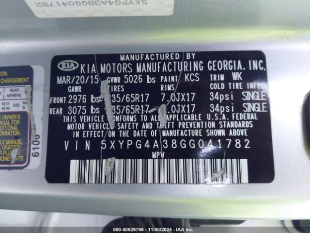 Photo 8 VIN: 5XYPG4A38GG041782 - KIA SORENTO 