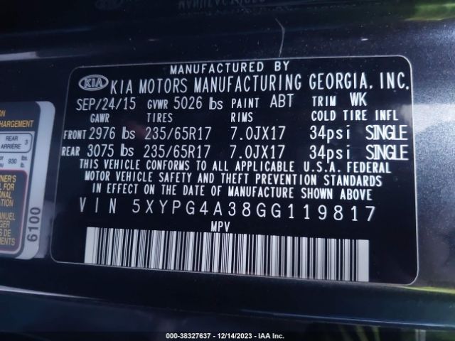 Photo 8 VIN: 5XYPG4A38GG119817 - KIA SORENTO 