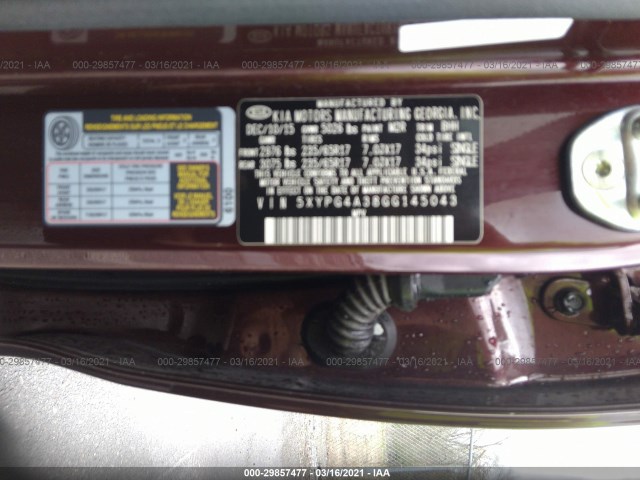 Photo 8 VIN: 5XYPG4A38GG145043 - KIA SORENTO 