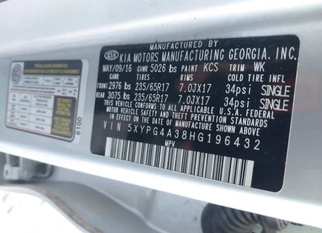 Photo 8 VIN: 5XYPG4A38HG196432 - KIA SORENTO 