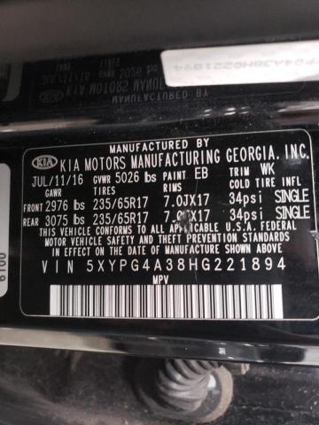 Photo 12 VIN: 5XYPG4A38HG221894 - KIA SORENTO LX 