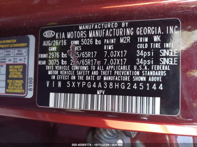 Photo 8 VIN: 5XYPG4A38HG245144 - KIA SORENTO 