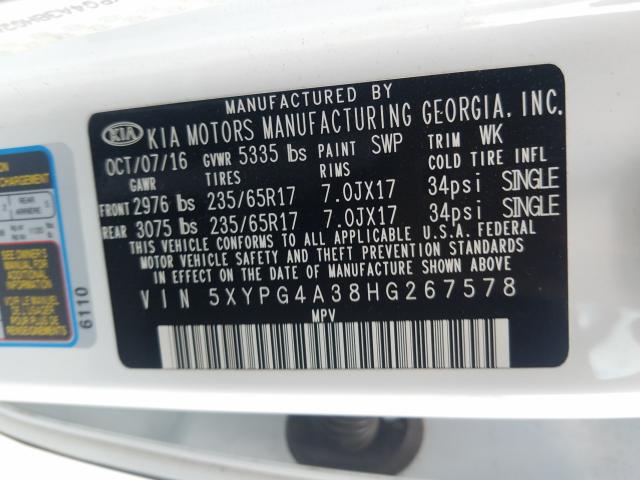 Photo 9 VIN: 5XYPG4A38HG267578 - KIA SORENTO LX 