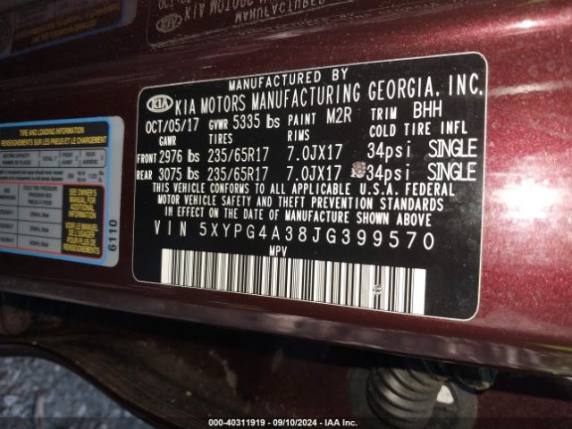 Photo 8 VIN: 5XYPG4A38JG399570 - KIA SORENTO 