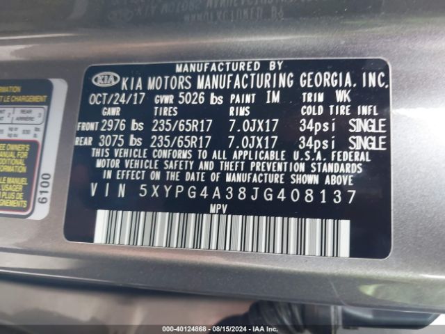 Photo 8 VIN: 5XYPG4A38JG408137 - KIA SORENTO 