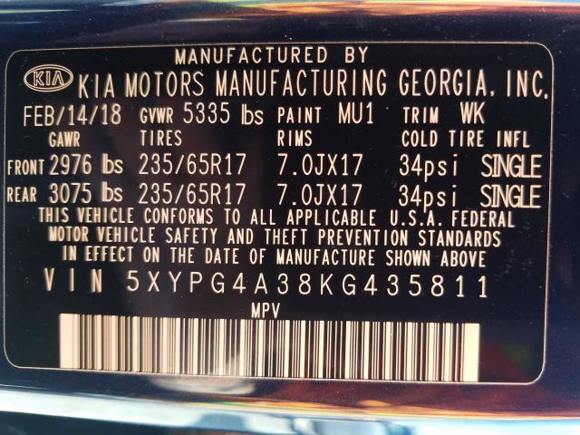 Photo 9 VIN: 5XYPG4A38KG435811 - KIA SORENTO L 