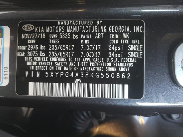 Photo 9 VIN: 5XYPG4A38KG550862 - KIA SORENTO L 