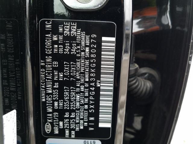 Photo 9 VIN: 5XYPG4A38KG580279 - KIA SORENTO L 