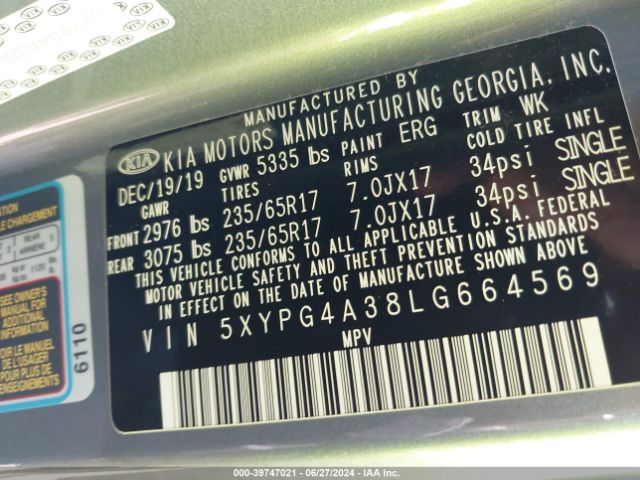 Photo 8 VIN: 5XYPG4A38LG664569 - KIA SORENTO 