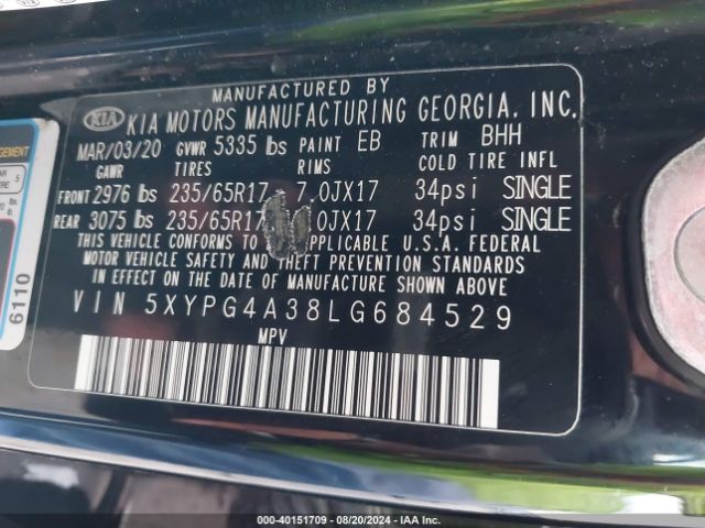 Photo 8 VIN: 5XYPG4A38LG684529 - KIA SORENTO 