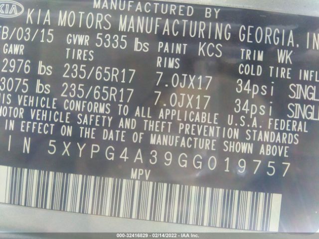 Photo 8 VIN: 5XYPG4A39GG019757 - KIA SORENTO 