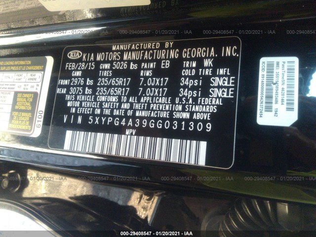 Photo 8 VIN: 5XYPG4A39GG031309 - KIA SORENTO 