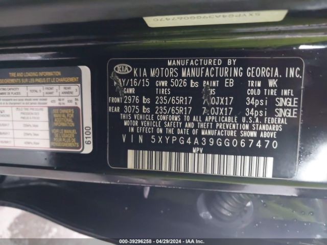 Photo 8 VIN: 5XYPG4A39GG067470 - KIA SORENTO 