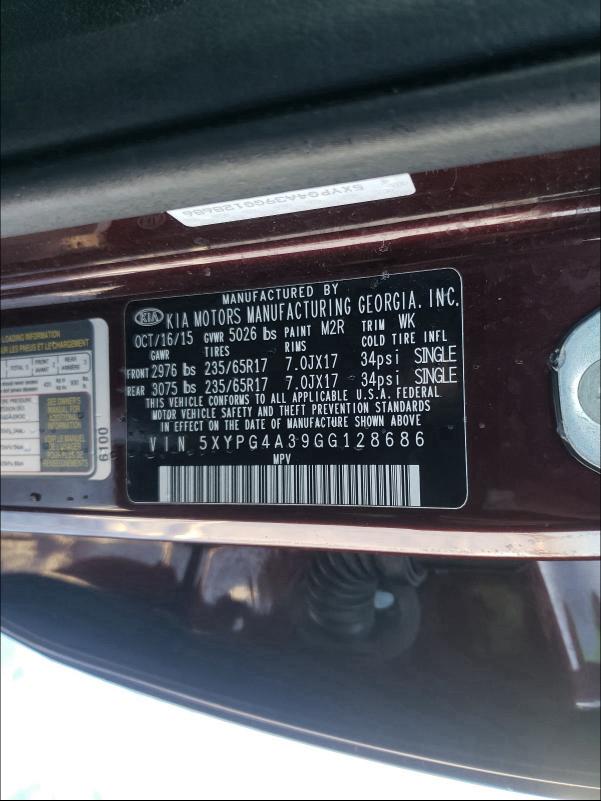 Photo 9 VIN: 5XYPG4A39GG128686 - KIA SORENTO LX 