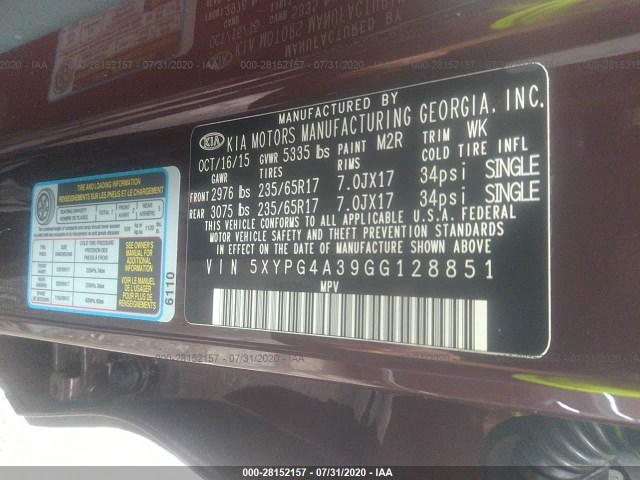 Photo 8 VIN: 5XYPG4A39GG128851 - KIA SORENTO 