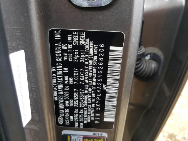 Photo 9 VIN: 5XYPG4A39HG268206 - KIA SORENTO LX 