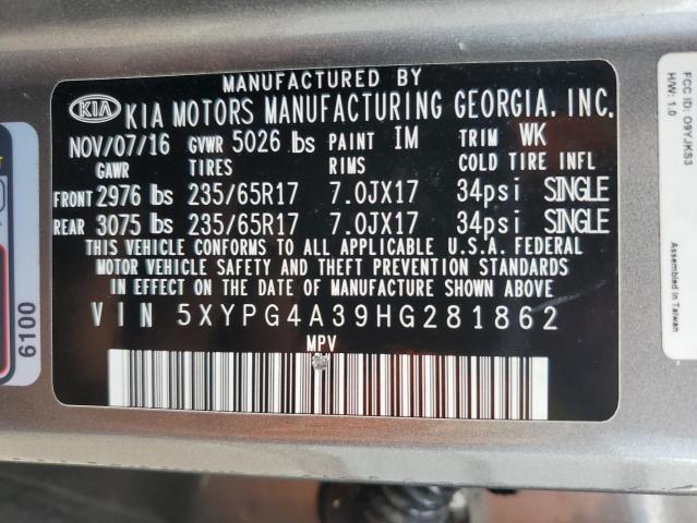 Photo 11 VIN: 5XYPG4A39HG281862 - KIA SORENTO 