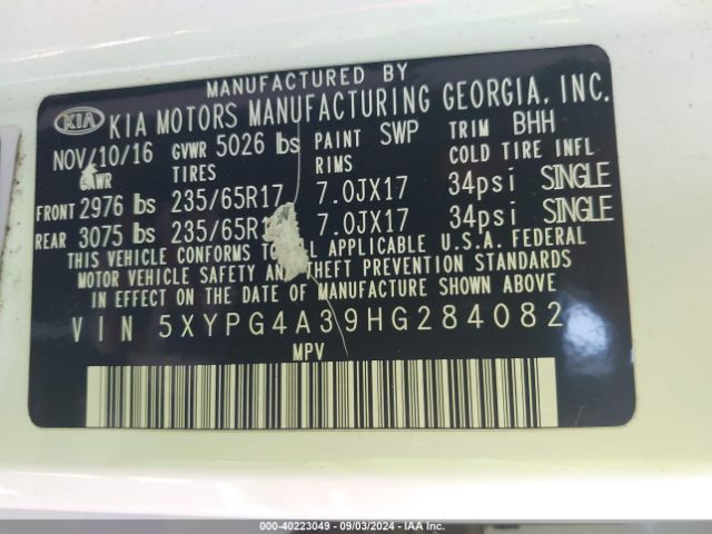 Photo 8 VIN: 5XYPG4A39HG284082 - KIA SORENTO 