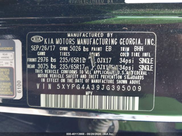 Photo 8 VIN: 5XYPG4A39JG395009 - KIA SORENTO 