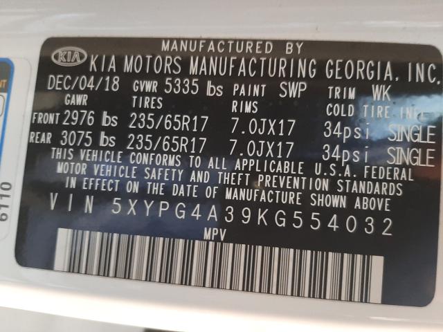 Photo 9 VIN: 5XYPG4A39KG554032 - KIA SORENTO L 