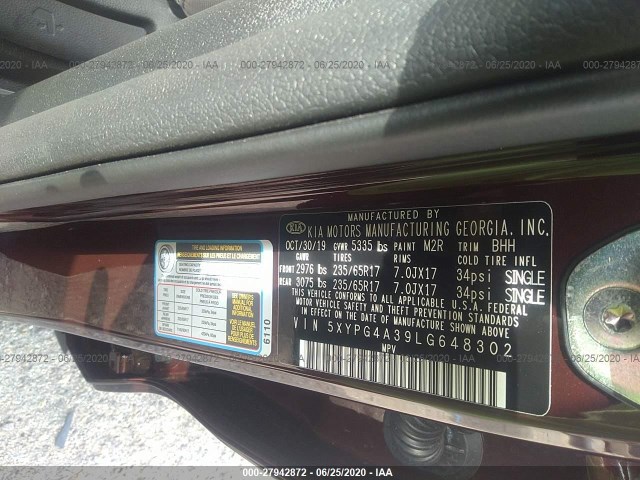 Photo 8 VIN: 5XYPG4A39LG648302 - KIA SORENTO 