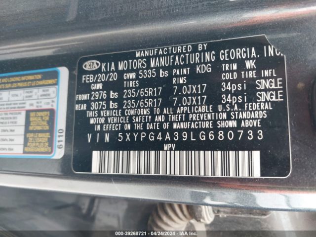 Photo 8 VIN: 5XYPG4A39LG680733 - KIA SORENTO 