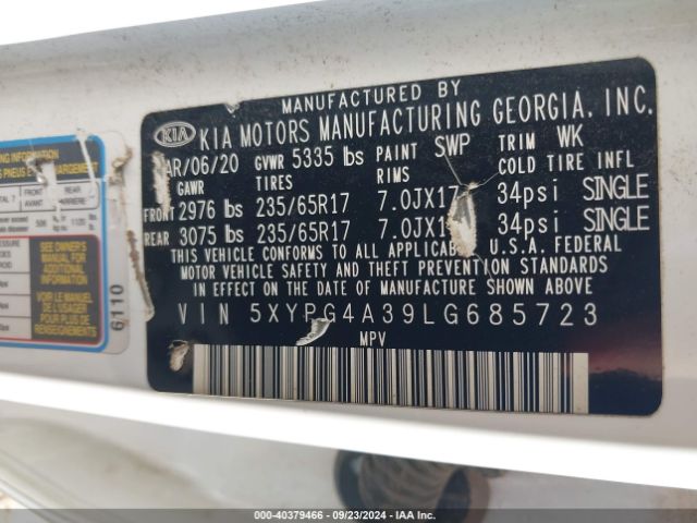 Photo 8 VIN: 5XYPG4A39LG685723 - KIA SORENTO 