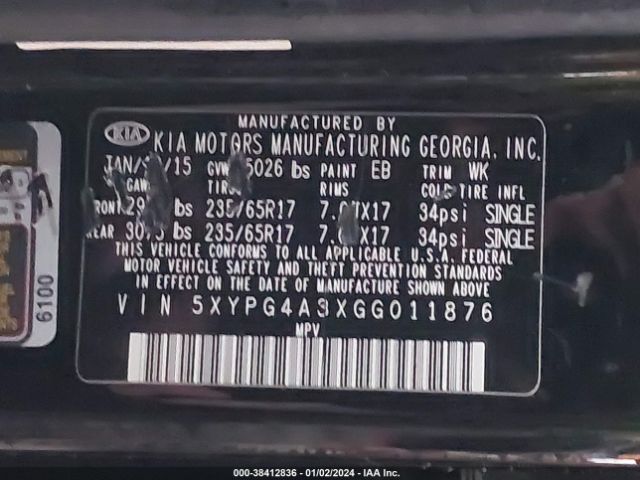 Photo 8 VIN: 5XYPG4A3XGG011876 - KIA SORENTO 