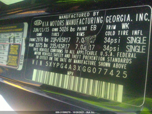 Photo 8 VIN: 5XYPG4A3XGG077425 - KIA SORENTO 