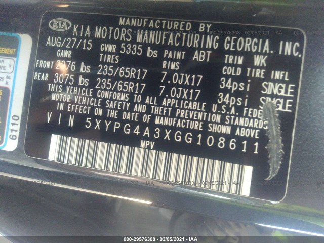 Photo 8 VIN: 5XYPG4A3XGG108611 - KIA SORENTO 